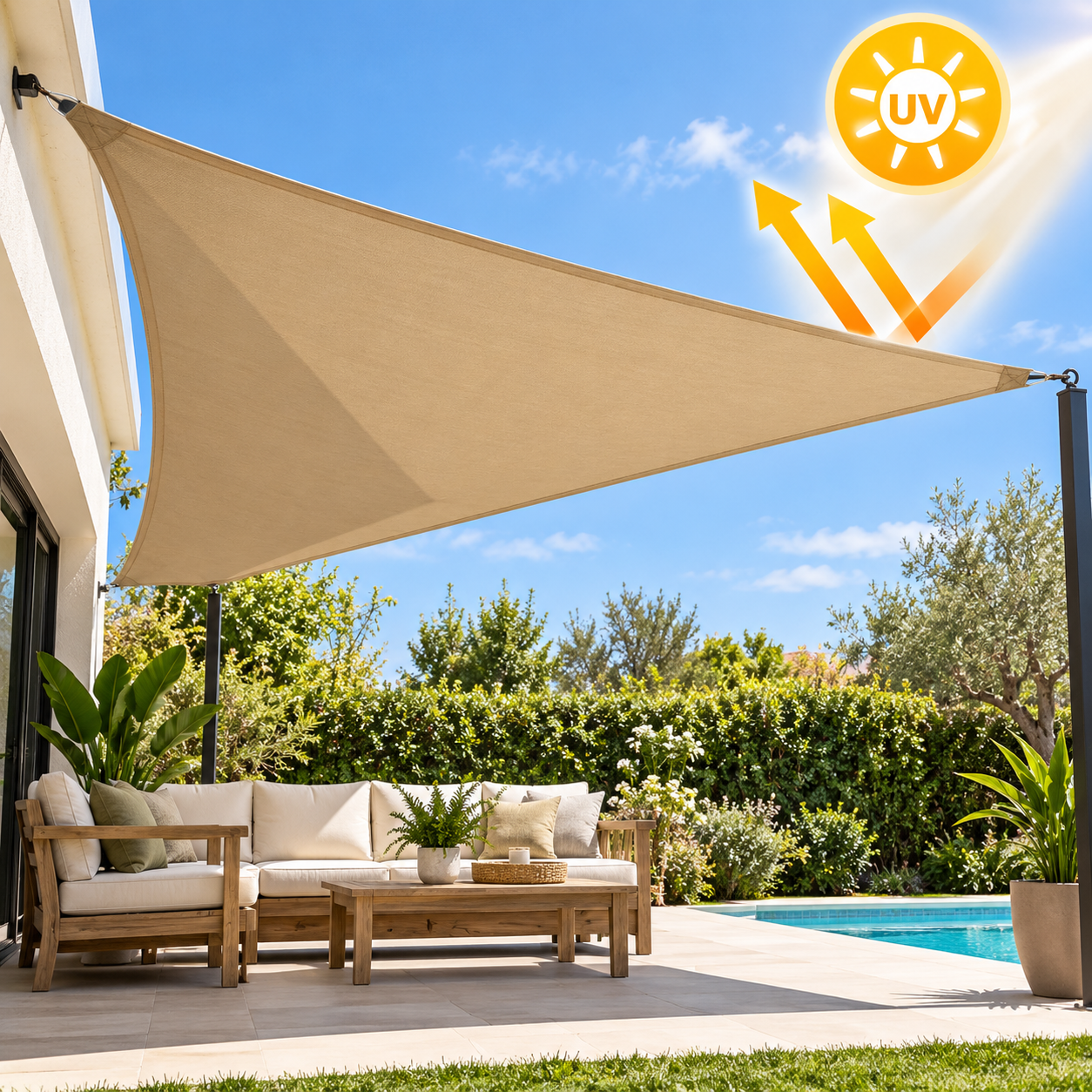 Toldo vela triángulo caqui 3x3x3 - Imagen 1