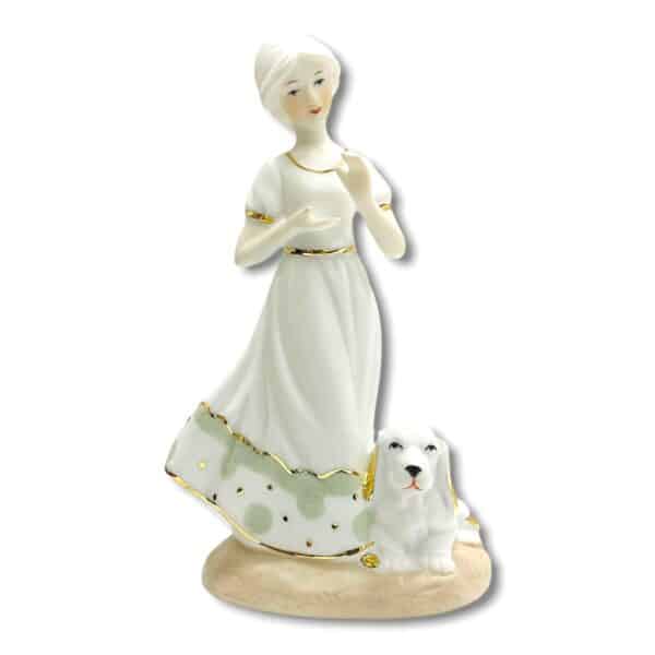 dama con perro de porcelana
