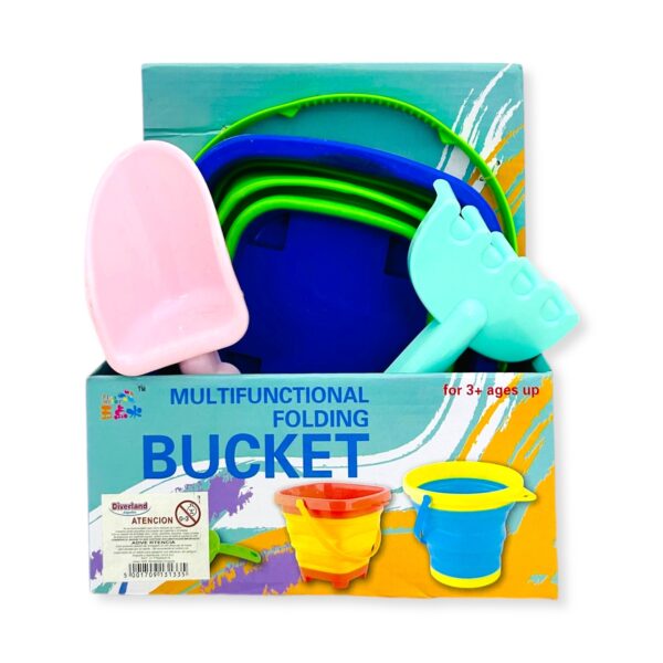 Balde de playa de silicona plegable con accesorios – Azul