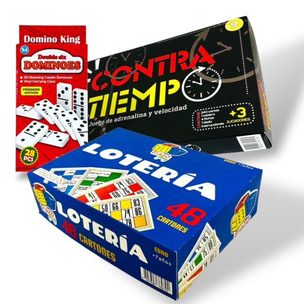 Pack x 3 juegos Dominó+Contratiempo+Lotería