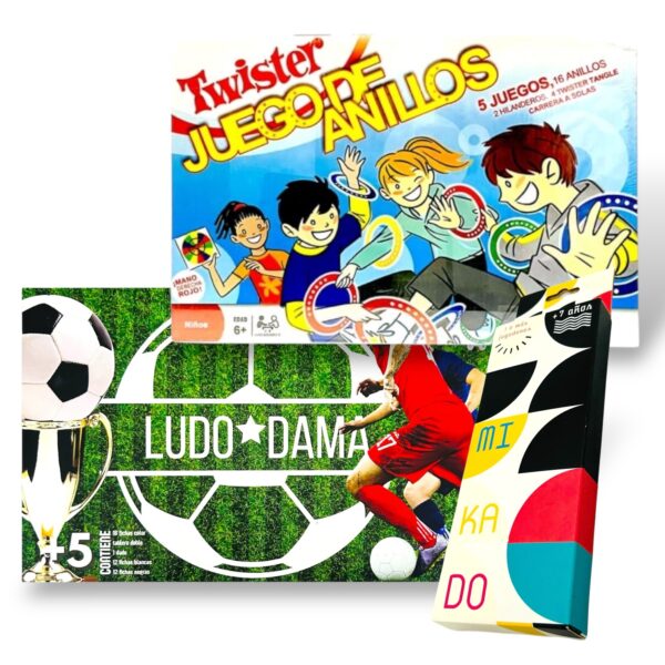 Pack x 3 juegos de mesa Mikado+Ludo fútbol+TWISTER