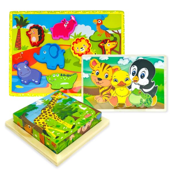 Pack x 3 juegos de mesa encastres madera