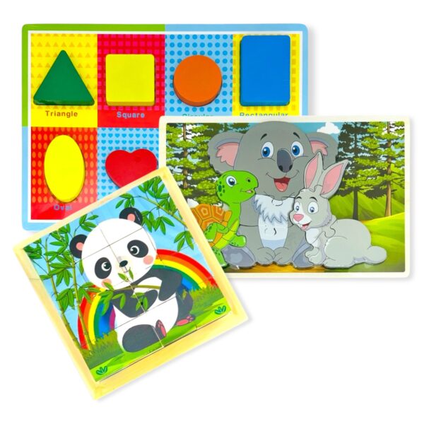 Pack x 3 juegos de mesa encastres madera