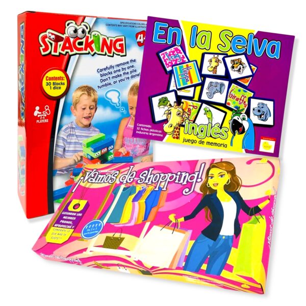Pack x 3 Juegos de mesa En la Selva+Jenga+Vamos de shopping