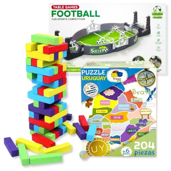 Pack x 3 Jenga + Puzzle Uruguay + Futbolito