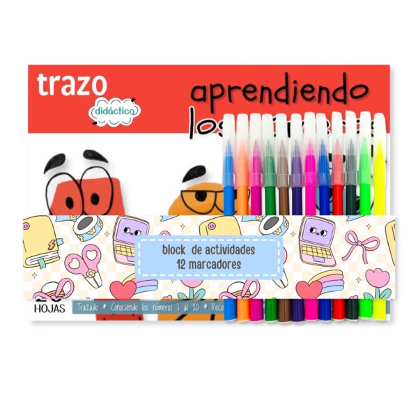Kit escolar libro de actividades y marcadores finos