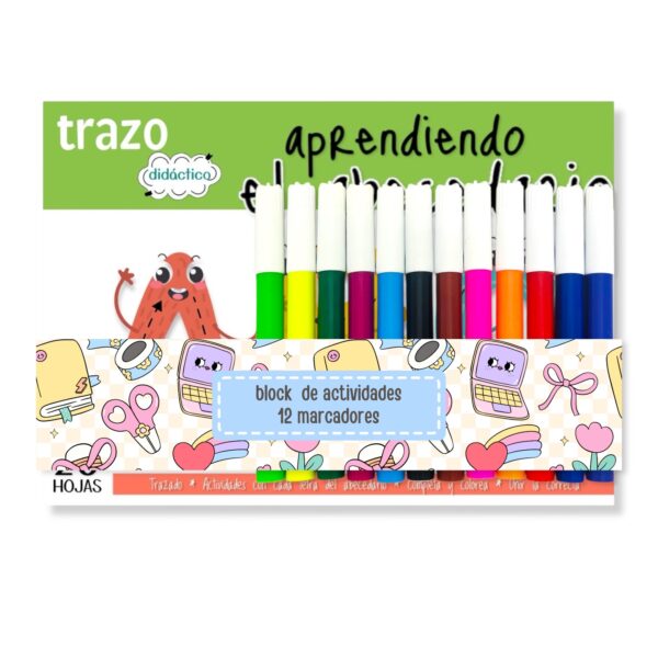 Kit escolar libro de actividades y marcadores gruesos