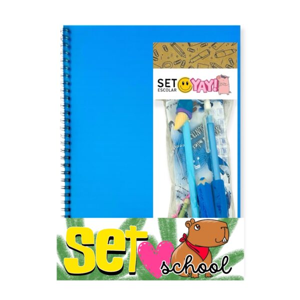 Set escolar con cuaderno – Azul