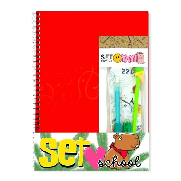 Set escolar con cuaderno – Rojo