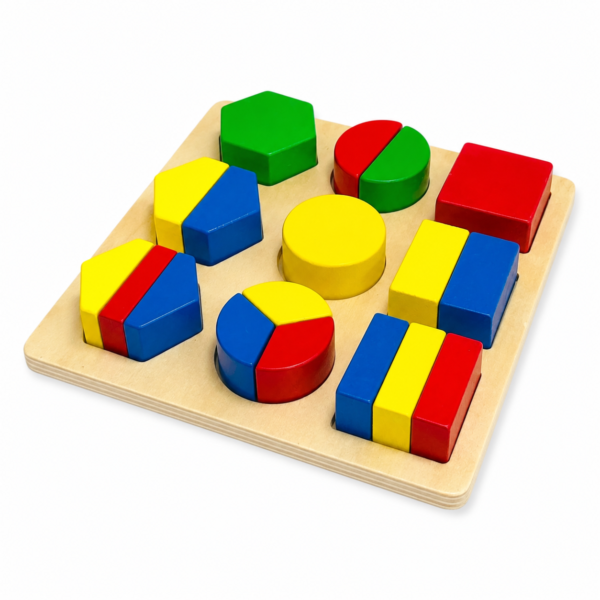 Juego didáctico de encastre y asociación de figuras geométricas