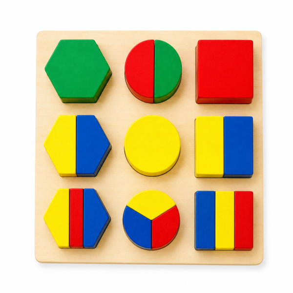 Juego didáctico de encastre y asociación de figuras geométricas