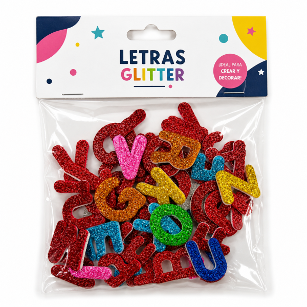 Letras autoadhesivas con brillantina en bolsa