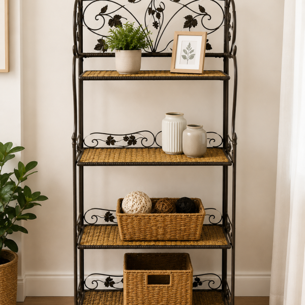 Estantería plegable hierro y rattan
