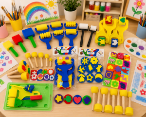 Set de 100 Sellos para Pintura Infantil – Rodillos, Esponjas y Sellos de Goma EVA