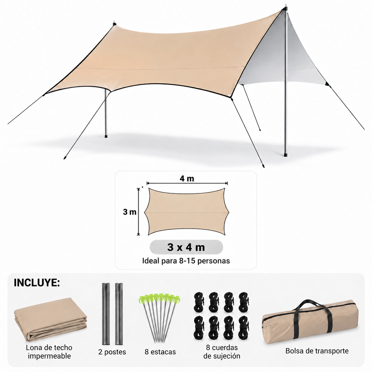 Toldo con soportes 3x4 - Imagen 6