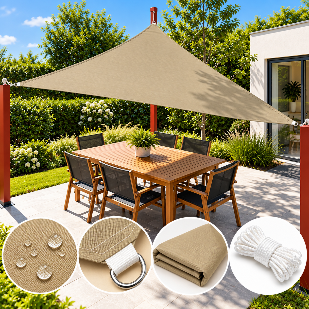 Toldo vela triángulo caqui 3x3x3 - Imagen 2