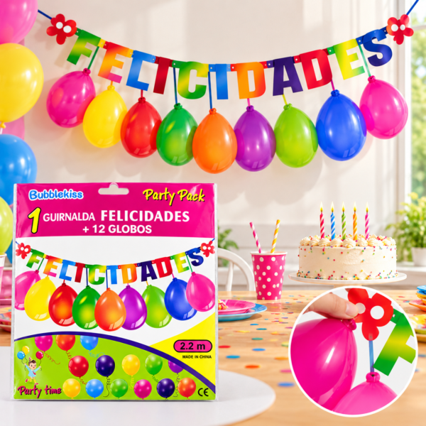 Set de Guirnalda Felicidades + 12 Globos
