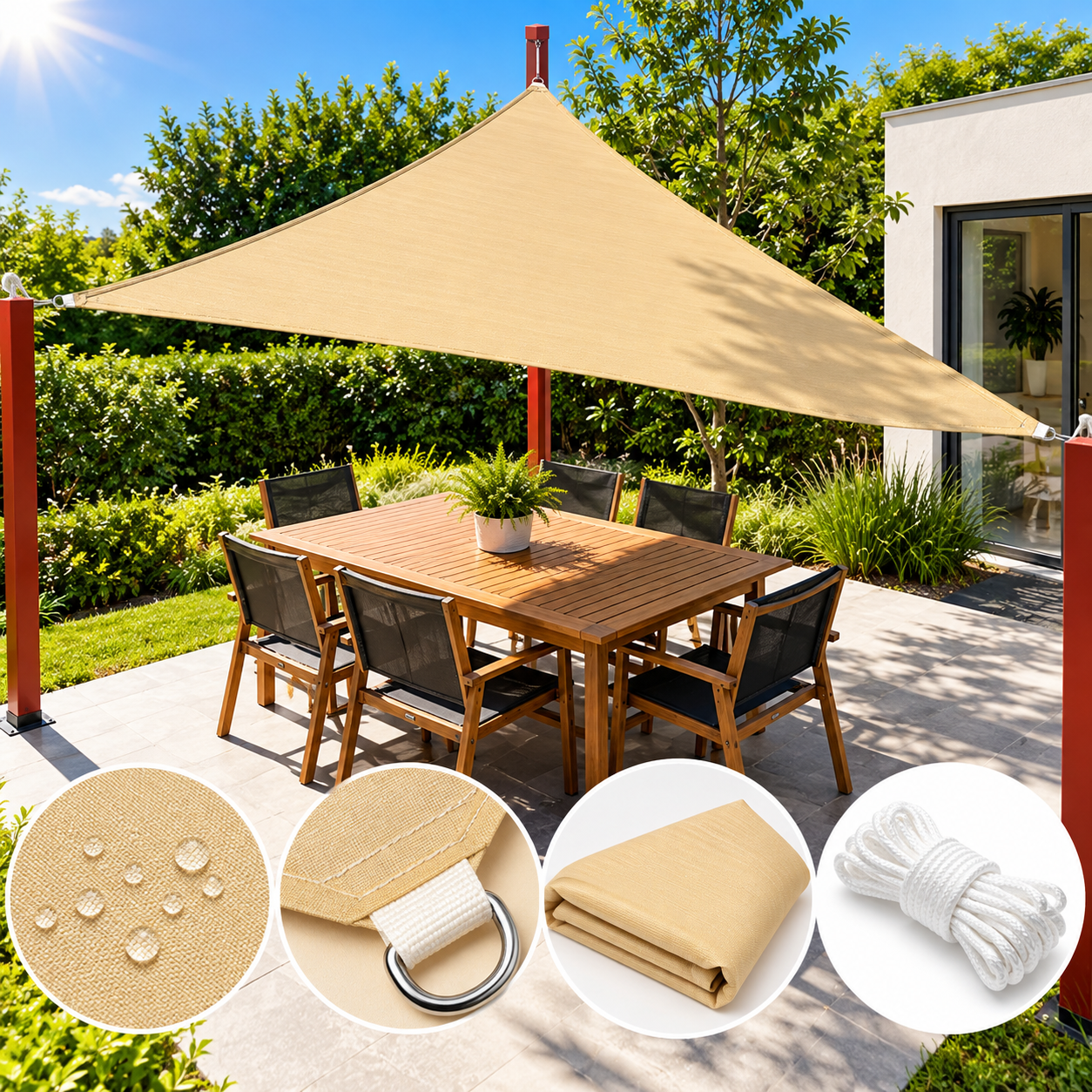 Toldo vela triángulo beige 3x3x3 - Imagen 1