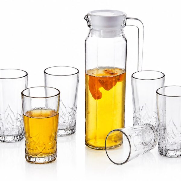 Jarra de Vidrio 1.2lts + 6 vasos