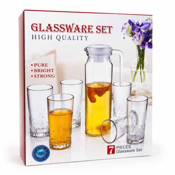 Jarra de Vidrio 1.2lts + 6 vasos